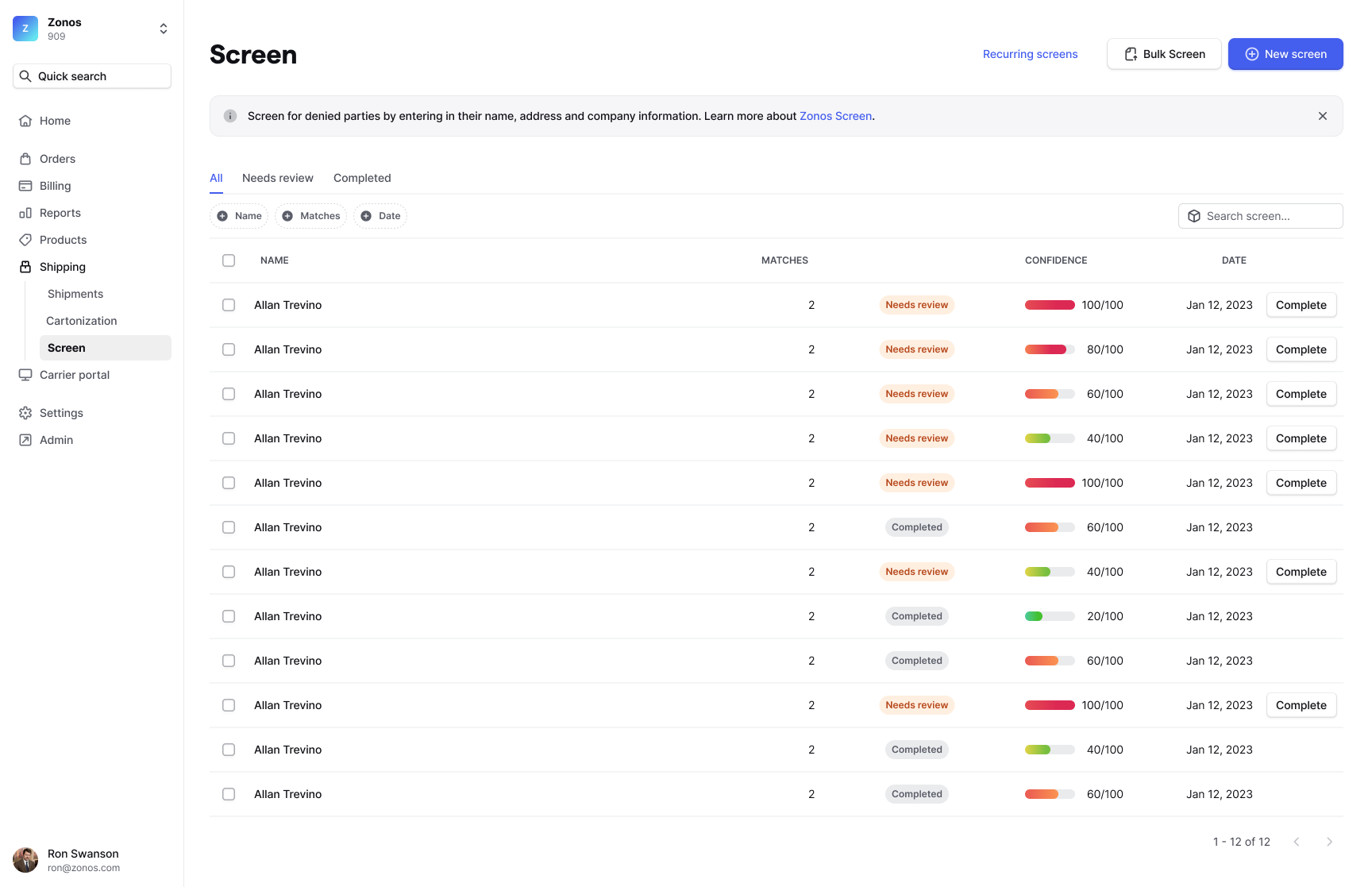 Dashboard side for screening