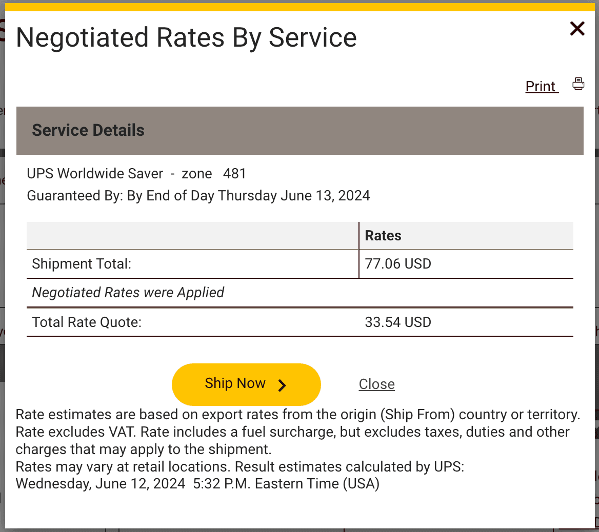 Tarif yang dinegosiasikan UPS