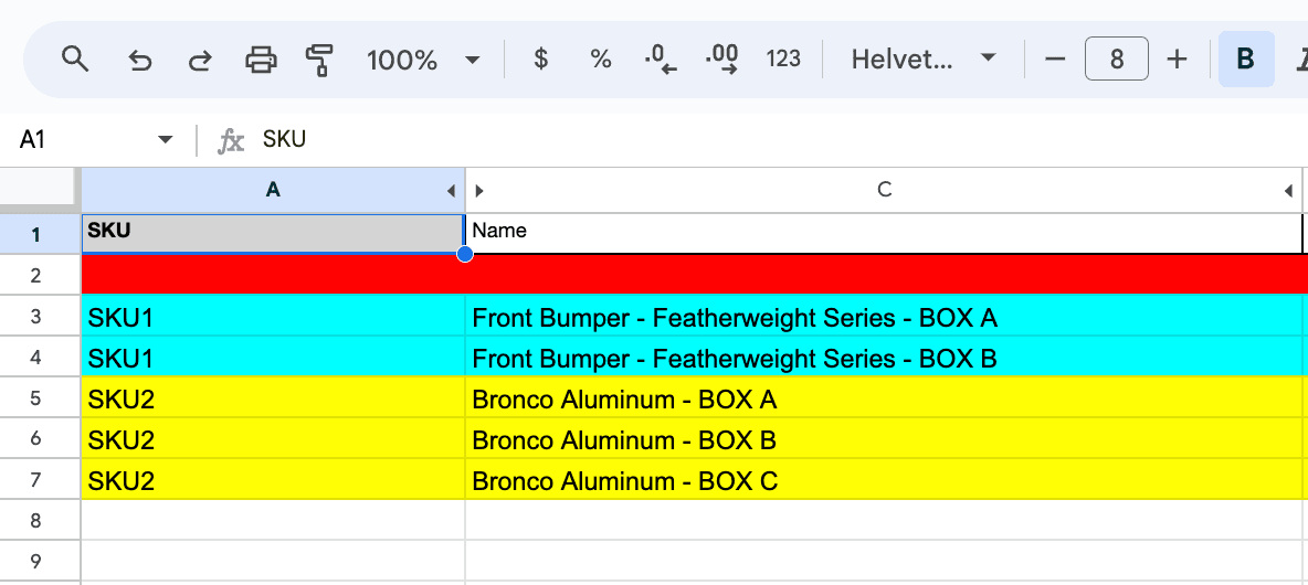 Esempio CSV Multibox