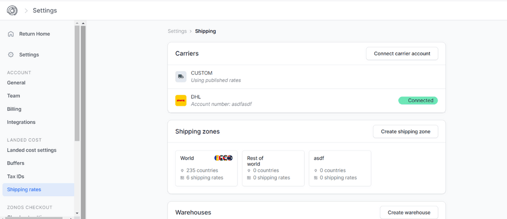 Definir taxas de envio personalizadas no Zonos
Dashboard.