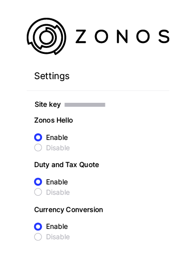 Zonos grafik som visar några av Zonos Hello-alternativen som kan redigeras inom Zonos Dashboard.