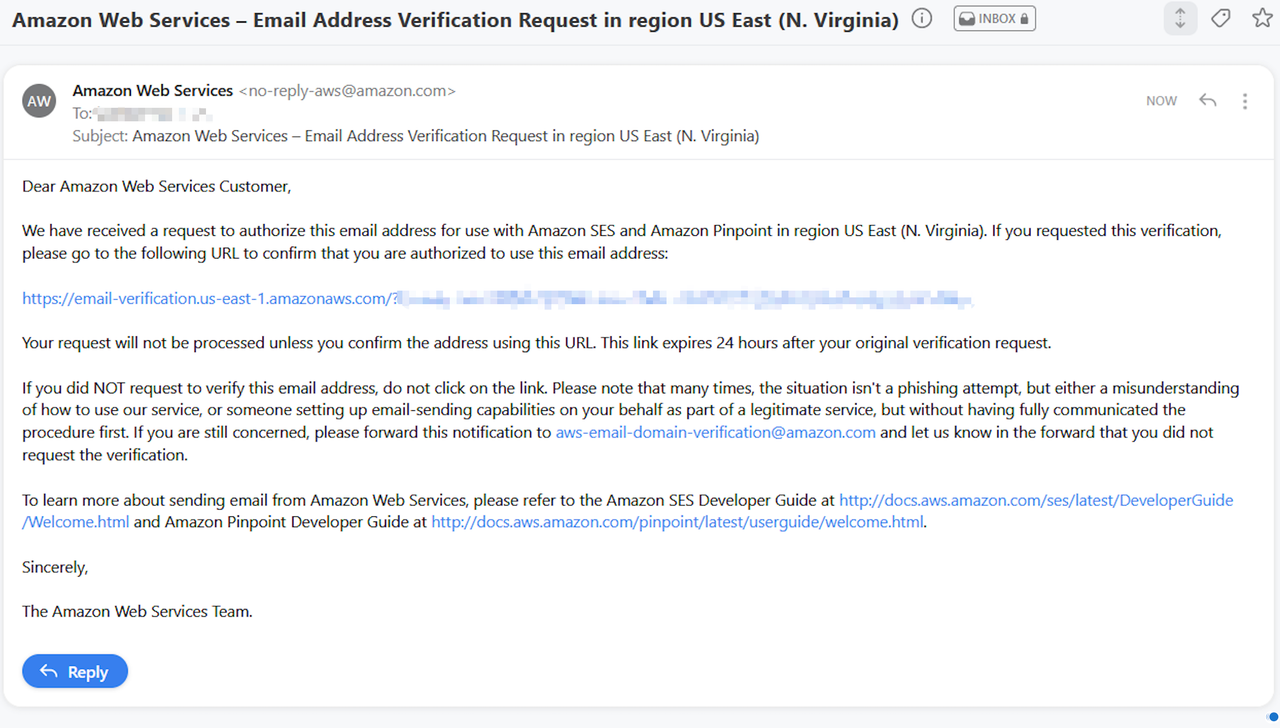 Ví dụ email Amazon Web Services