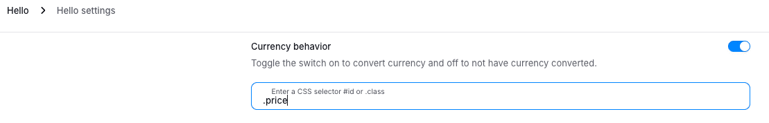Innstillinger for valutakonvertering i Hello