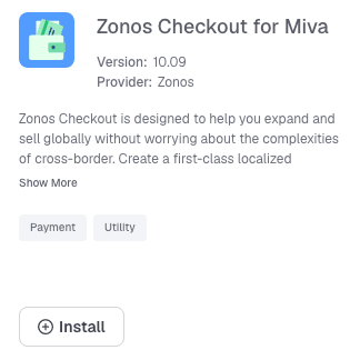 Zonos Checkout-modulen oppført i Miva-administrasjonen