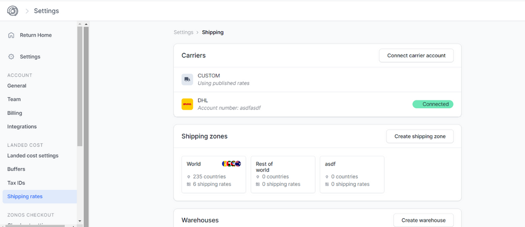 Set custom shipping rates in Zonos
Dashboard.